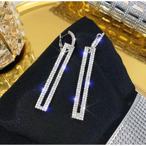 2ct Diamond 925 Silver Drop Earrings Statement Long Tall Ladies Big 2 ct Jewelry - Picture 5 of 5